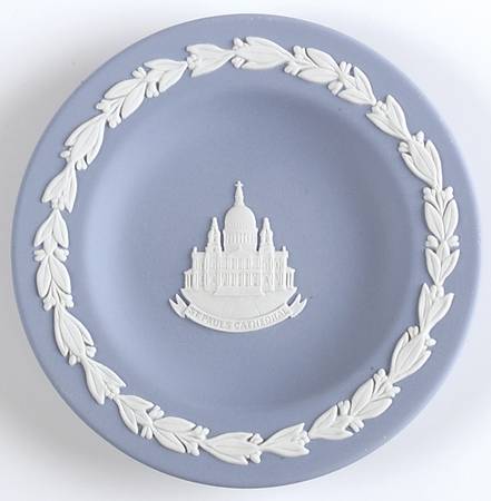 Cream Color on Lavender (Pale Blue) Jasperware Round Landmark Tray by Wedgwood