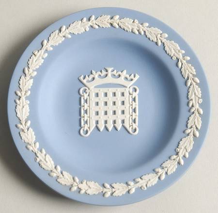 Cream Color on Lavender (Pale Blue) Jasperware 4" Round Tray