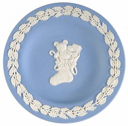 Cream Color on Lavender (Pale Blue) Jasperware 4" Round Tray