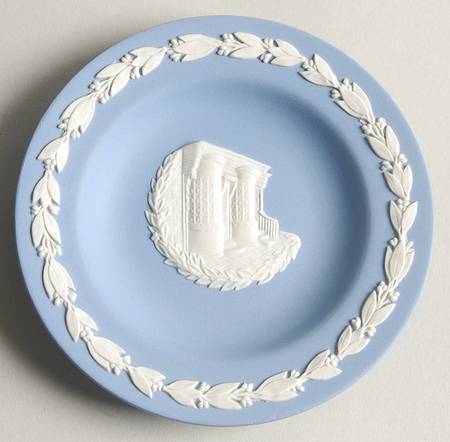 Cream Color on Lavender (Pale Blue) Jasperware Round Landmark Tray