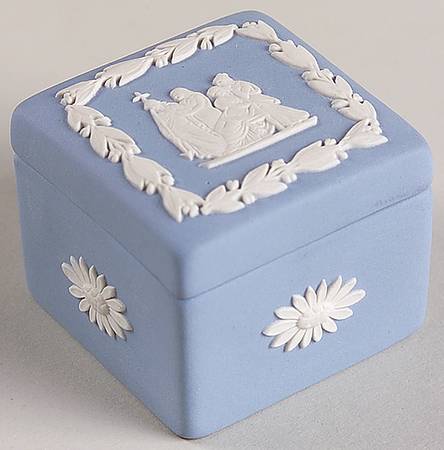 Cream Color on Lavender (Pale Blue) Jasperware Square Box with Lid