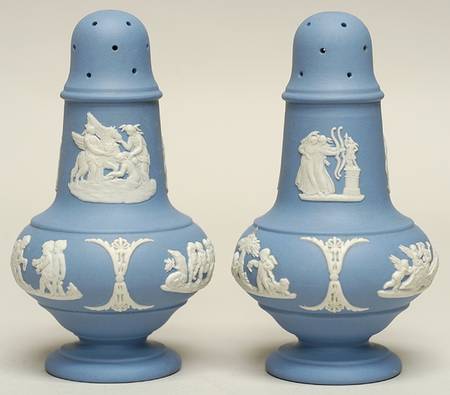 Cream Color on Lavender (Pale Blue) Jasperware Salt & Pepper Set
