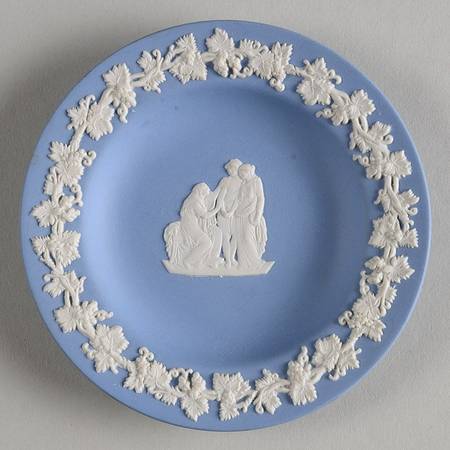 Cream Color on Lavender (Pale Blue) Jasperware 4" Round Tray