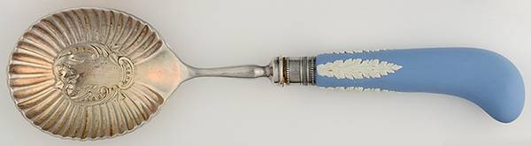 Cream Color on Lavender (Pale Blue) Jasperware Salad Serving Fork with Stainless Prongs