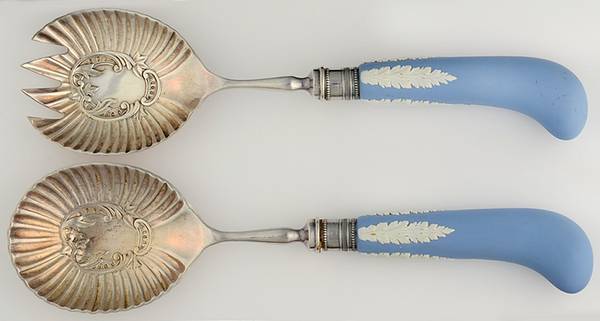 Cream Color on Lavender (Pale Blue) Jasperware (2 Piece) Salad Set with Stainless Bowl