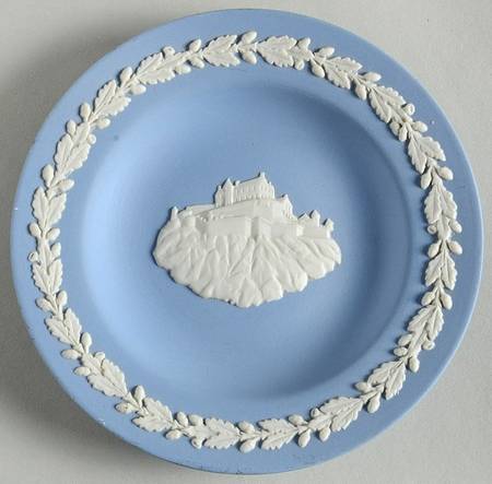 Cream Color on Lavender (Pale Blue) Jasperware Round Landmark Tray
