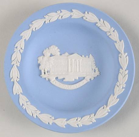 Cream Color on Lavender (Pale Blue) Jasperware Round Landmark Tray