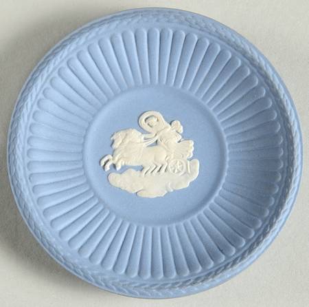 Cream Color on Lavender (Pale Blue) Jasperware Round Fluted Compotier
