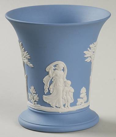 Cream Color on Lavender (Pale Blue) Jasperware Posey Pot "Garden"