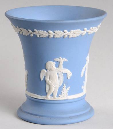 Cream Color on Lavender (Pale Blue) Jasperware Posey Pot-Season