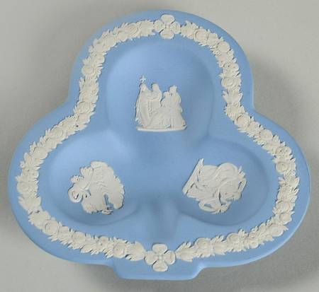 Cream Color on Lavender (Pale Blue) Jasperware Small Club Shape Ashtray