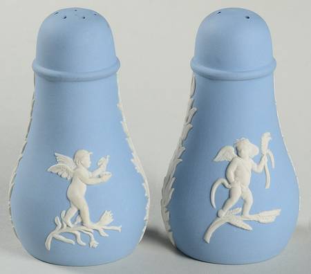Cream Color on Lavender (Pale Blue) Jasperware Salt & Pepper Set