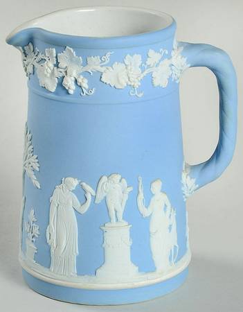 Cream Color on Lavender (Pale Blue) Jasperware 12 Oz Trojan Jug