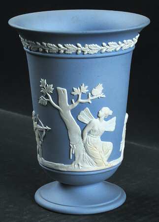 Cream Color on Lavender (Pale Blue) Jasperware 5" Vase