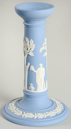 Cream Color on Lavender (Pale Blue) Jasperware 6" Candlestick
