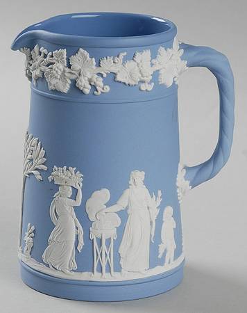 Cream Color on Lavender (Pale Blue) Jasperware Small Trojan Jug