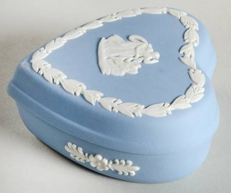 Cream Color on Lavender (Pale Blue) Jasperware Heart Shape Box & Lid