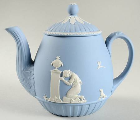 Cream Color on Lavender (Pale Blue) Jasperware Teapot & Lid