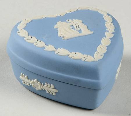 Cream Color on Lavender (Pale Blue) Jasperware 2" Heart Shape Box & Lid
