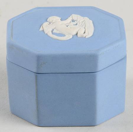 Cream Color on Lavender (Pale Blue) Jasperware Octagonal Box & Lid