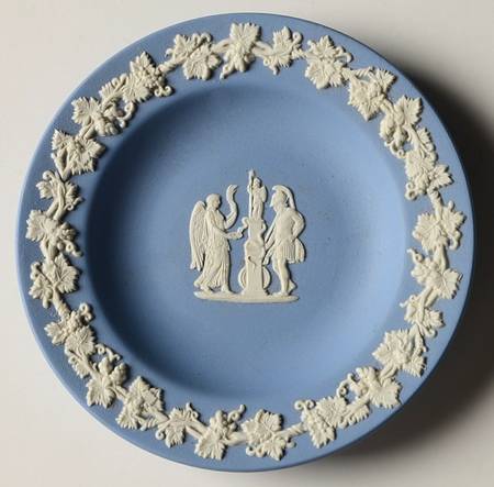 Cream Color on Lavender (Pale Blue) Jasperware 4" Round Tray