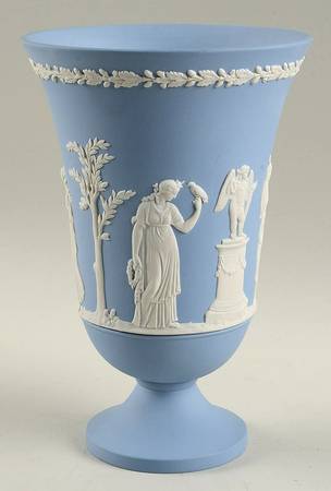 Cream Color on Lavender (Pale Blue) Jasperware 7" Arcadian Vase