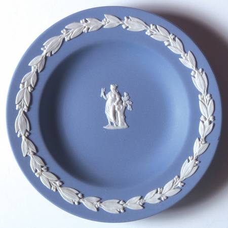 Cream Color on Lavender (Pale Blue) Jasperware 4" Zodiac Virgo Round Tray