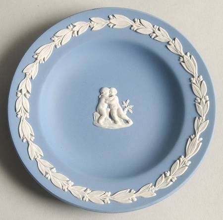 Cream Color on Lavender (Pale Blue) Jasperware 4" Zodiac Gemini Round Tray