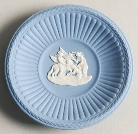 Cream Color on Lavender (Pale Blue) Jasperware Round Fluted Compotier