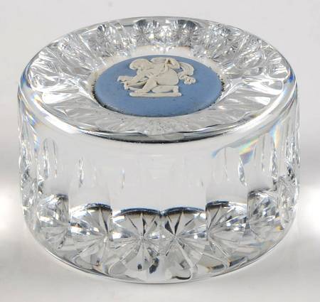 Cream Color on Lavender (Pale Blue) Jasperware Paperweight