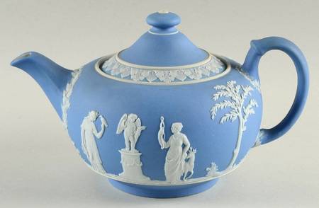 Cream Color on Lavender (Pale Blue) Jasperware Teapot & Lid