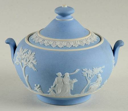 Cream Color on Lavender (Pale Blue) Jasperware Sugar Bowl & Lid