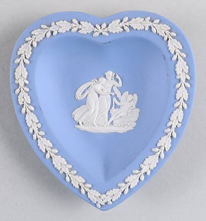 Cream Color on Lavender (Pale Blue) Jasperware Small Heart Shape Ashtray