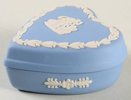 Cream Color on Lavender (Pale Blue) Jasperware Heart Shape Box & Lid