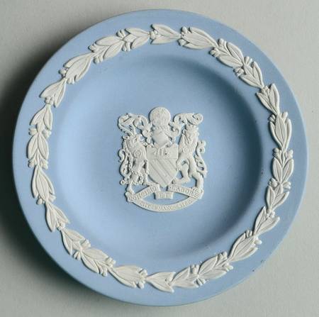 Cream Color on Lavender (Pale Blue) Jasperware 4" Round Tray