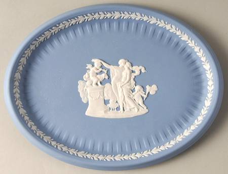 Cream Color on Lavender (Pale Blue) Jasperware 10" Oval Tray