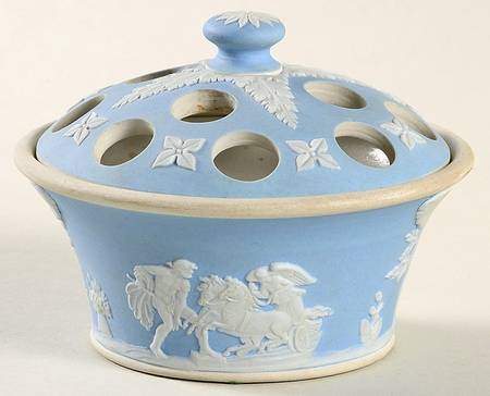 Cream Color on Lavender (Pale Blue) Jasperware Potpourri Jar & Lid