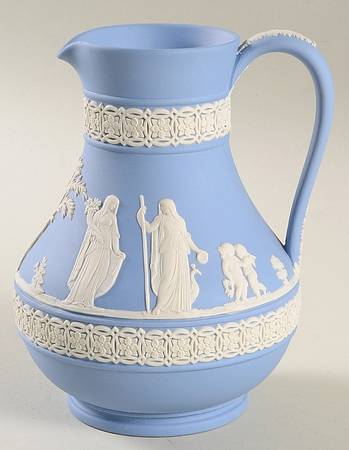 Cream Color on Lavender (Pale Blue) Jasperware 5" Etruscan Jug