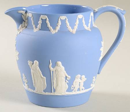 Cream Color on Lavender (Pale Blue) Jasperware 24 Oz Dutch Sacrifice Jug