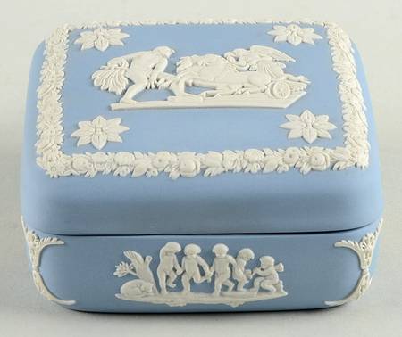 Cream Color on Lavender (Pale Blue) Jasperware Square Box W/Lid