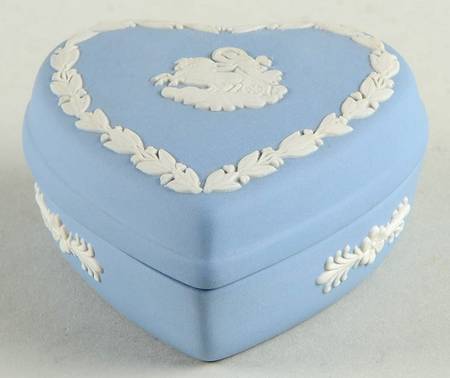 Cream Color on Lavender (Pale Blue) Jasperware Heart Shape Box & Lid