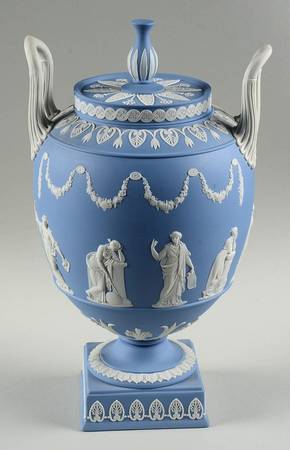 Cream Color on Lavender (Pale Blue) Jasperware Muses Urn Vase