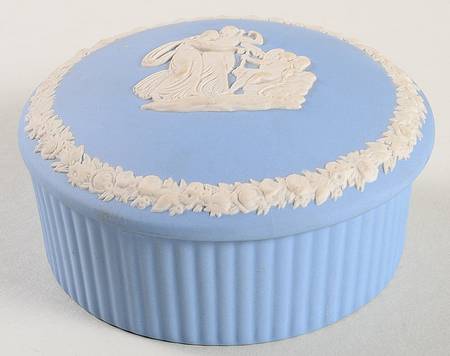 Cream Color on Lavender (Pale Blue) Jasperware 3" Round Fluted Box & Lid