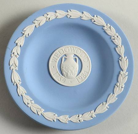 Cream Color on Lavender (Pale Blue) Jasperware 4" Round Anniversary Tray