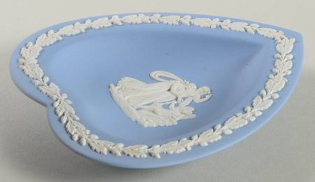 Cream Color on Lavender (Pale Blue) Jasperware Small Heart Shape Ashtray