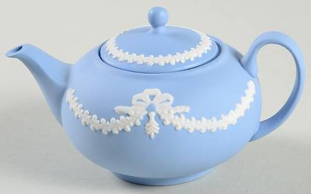 Cream Color on Lavender (Pale Blue) Jasperware Miniature Teapot & Lid