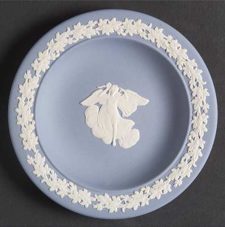 Cream Color on Lavender (Pale Blue) Jasperware 4" Round Tray