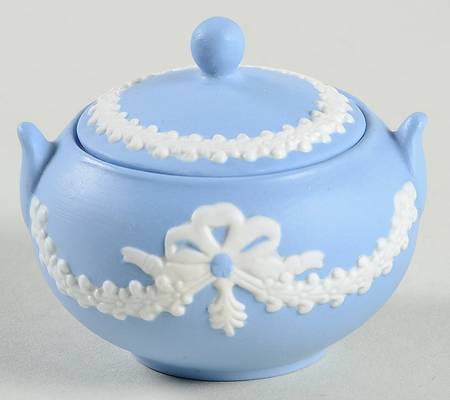 Cream Color on Lavender (Pale Blue) Jasperware Miniature Sugar Bowl & Lid