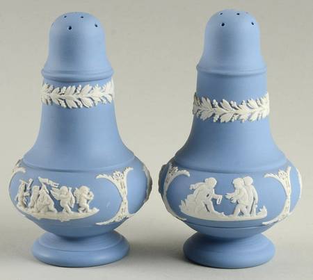 Cream Color on Lavender (Pale Blue) Jasperware Salt & Pepper Set