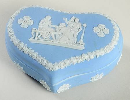 Cream Color on Lavender (Pale Blue) Jasperware 5" Heart Shape Box & Lid